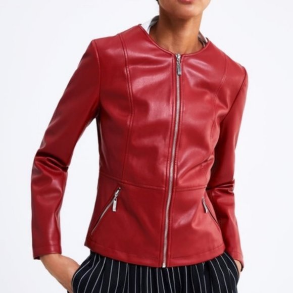 Zara Jackets & Blazers - Zara -  Women's -  Red Faux Leather Jacket - Size X-Small